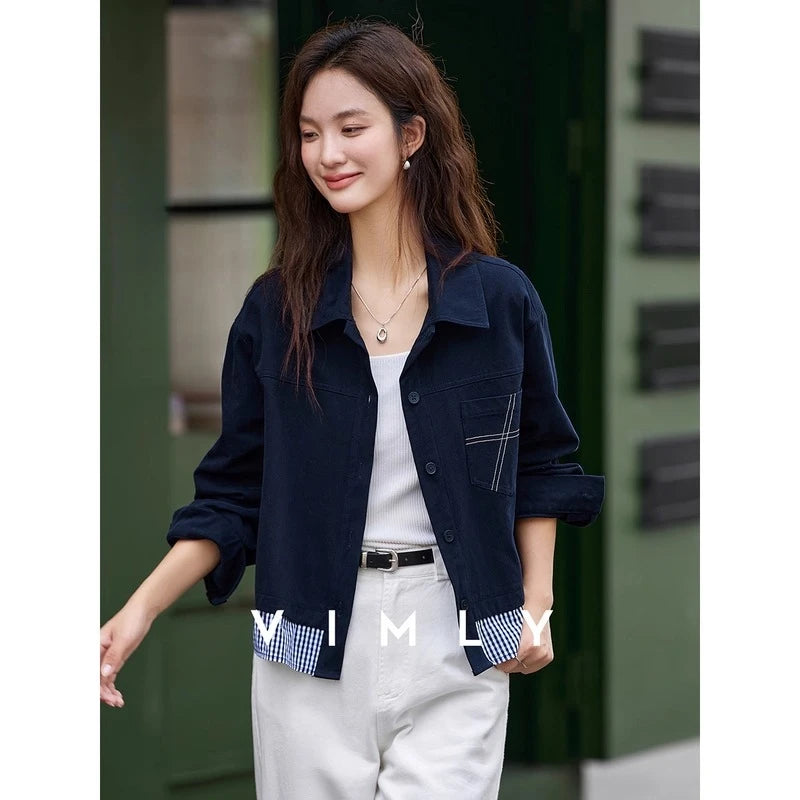 Contrast-Hem Cropped Shirt Jacket