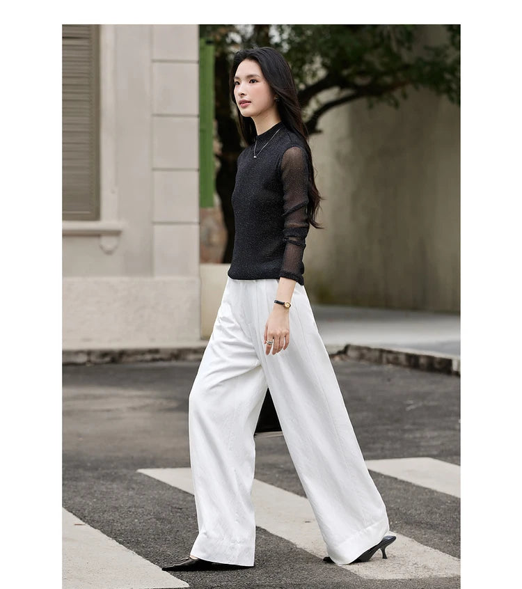 Shimmer Mock-Neck Long-Sleeve Top