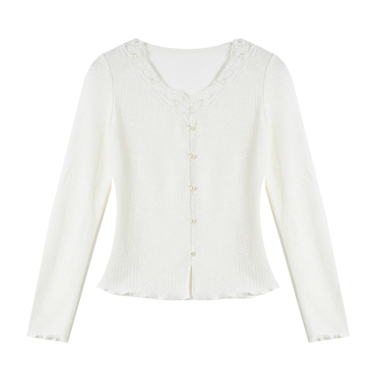 Lace-Trim Button-Front Knit Top