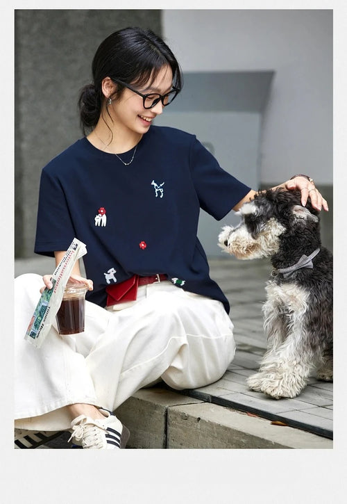 Animal-Embroidered Crew-Neck Tee