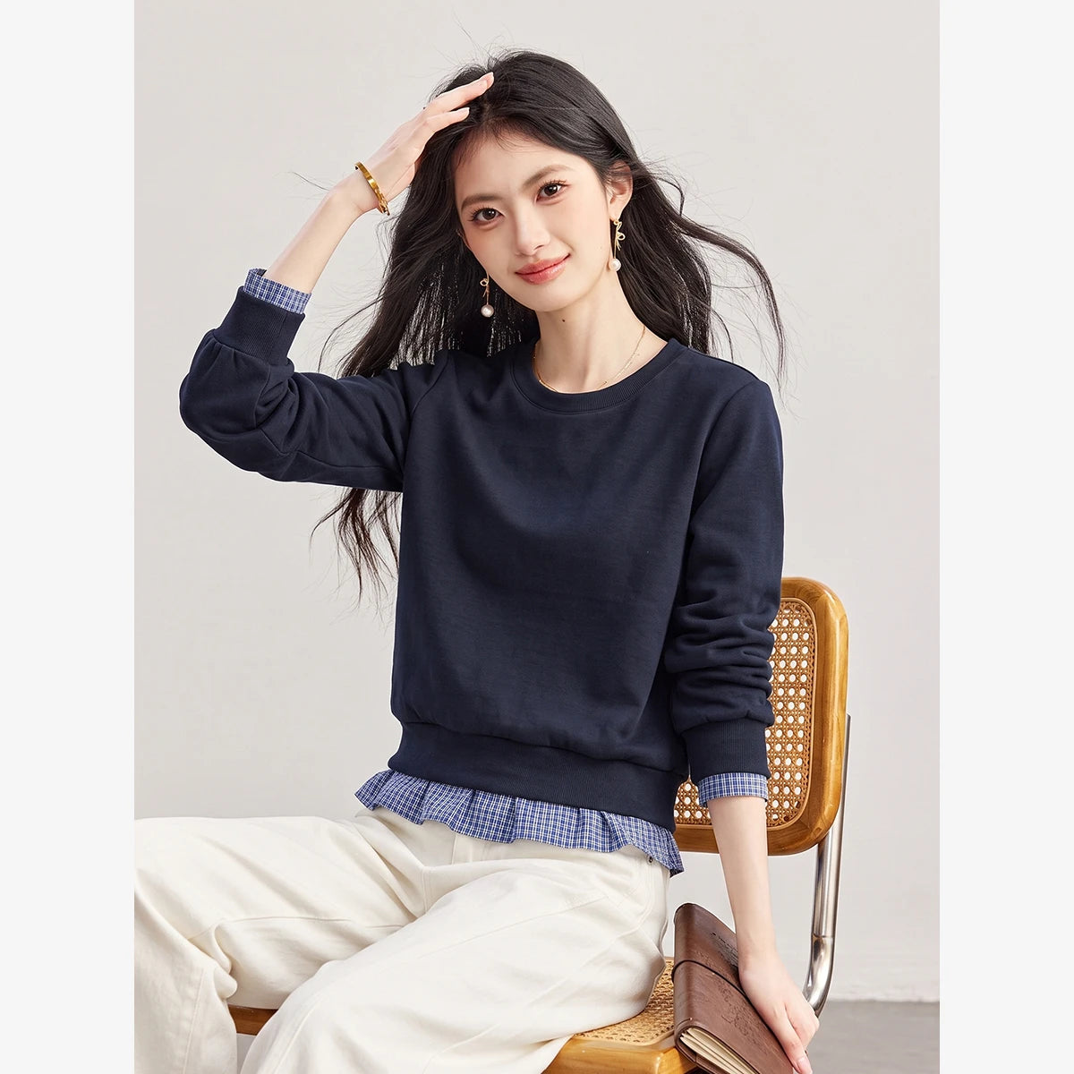 Layered Pleated-Hem Sweatshirt