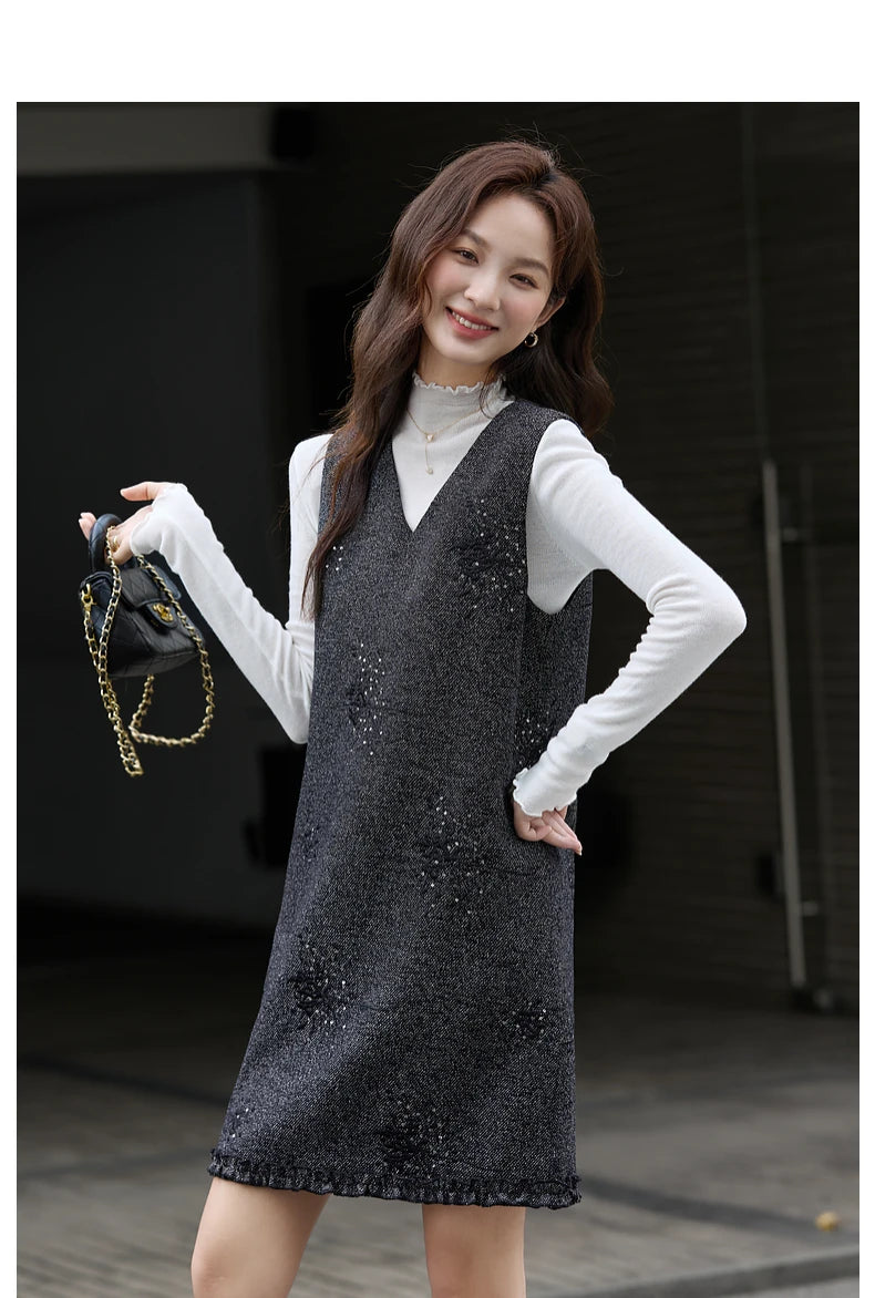V-Neck Embellished Sleeveless Mini Dress