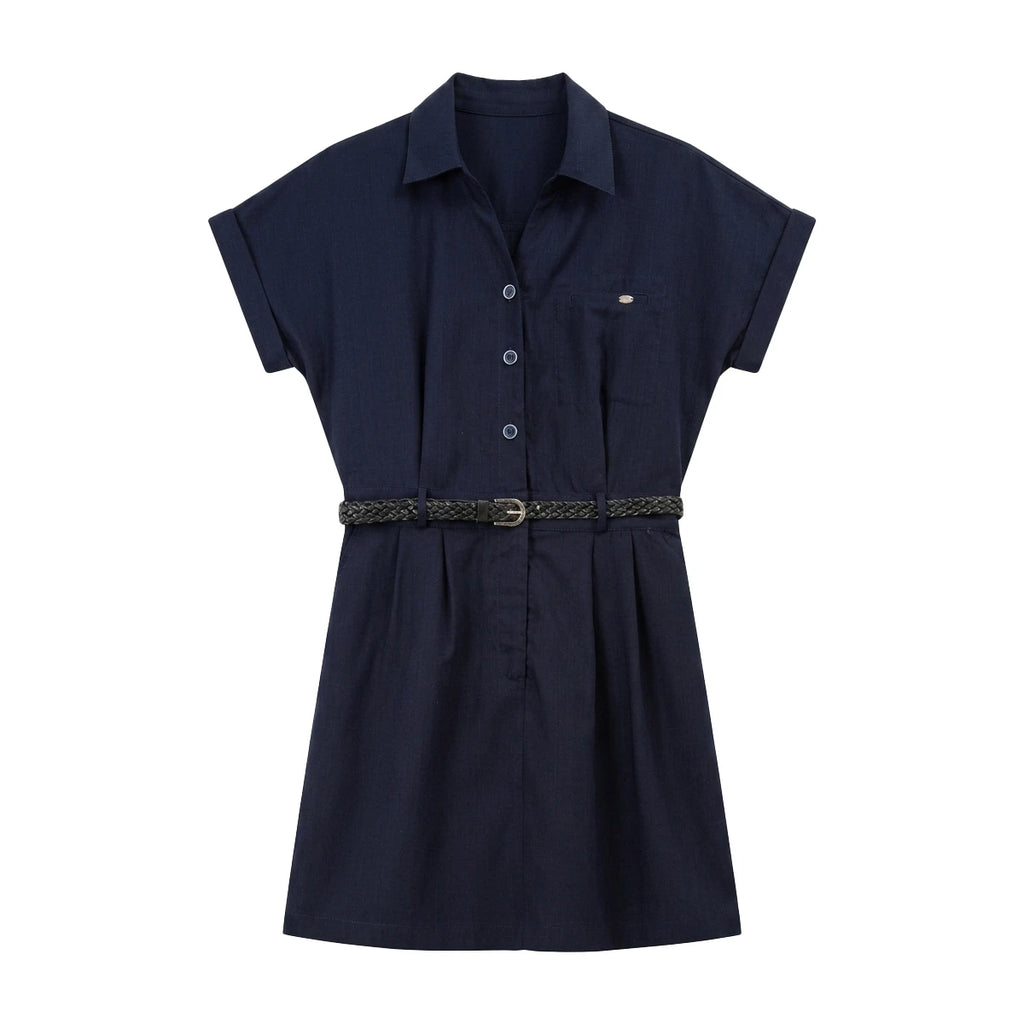 Belted Short-Sleeve Shirt Dress