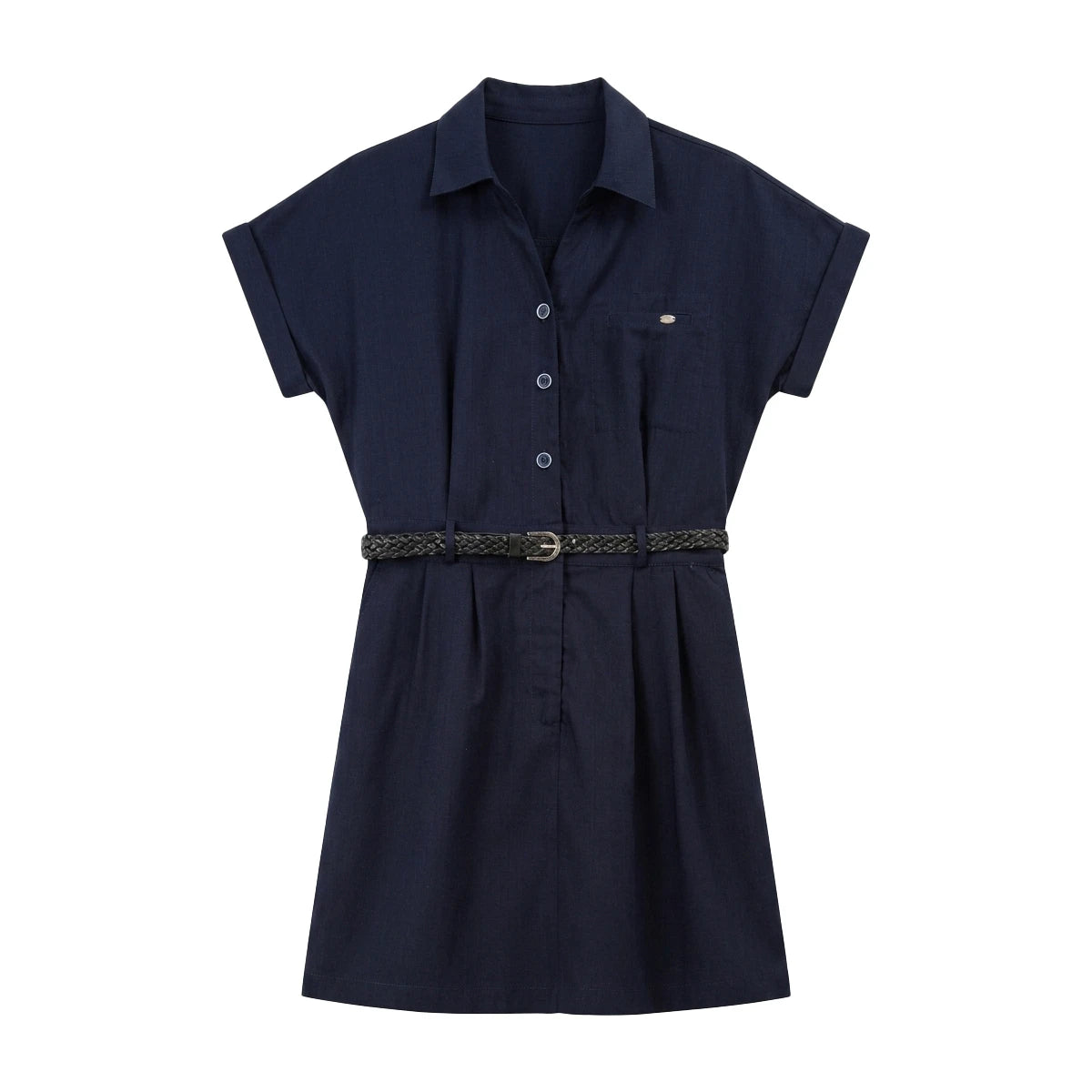 Belted Short-Sleeve Shirt Dress