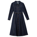 Belted Button-Front Denim Midi Dress