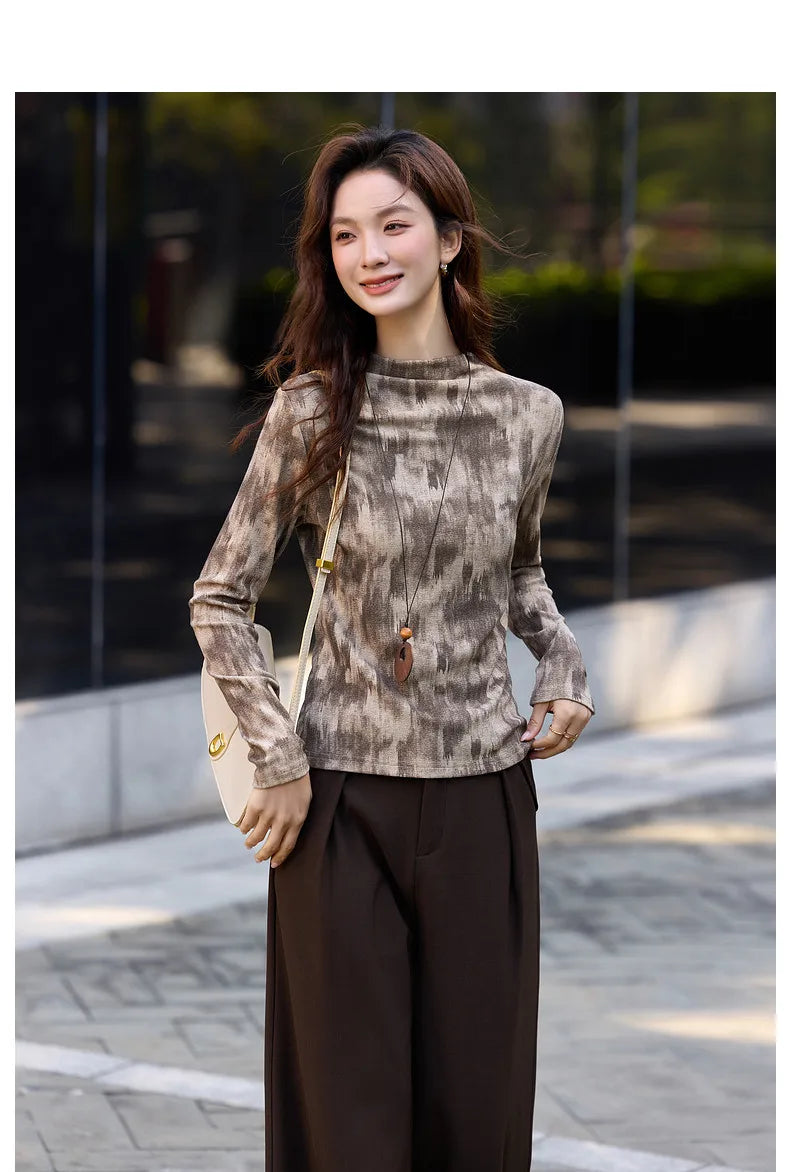 Abstract-Print Mock-Neck Top