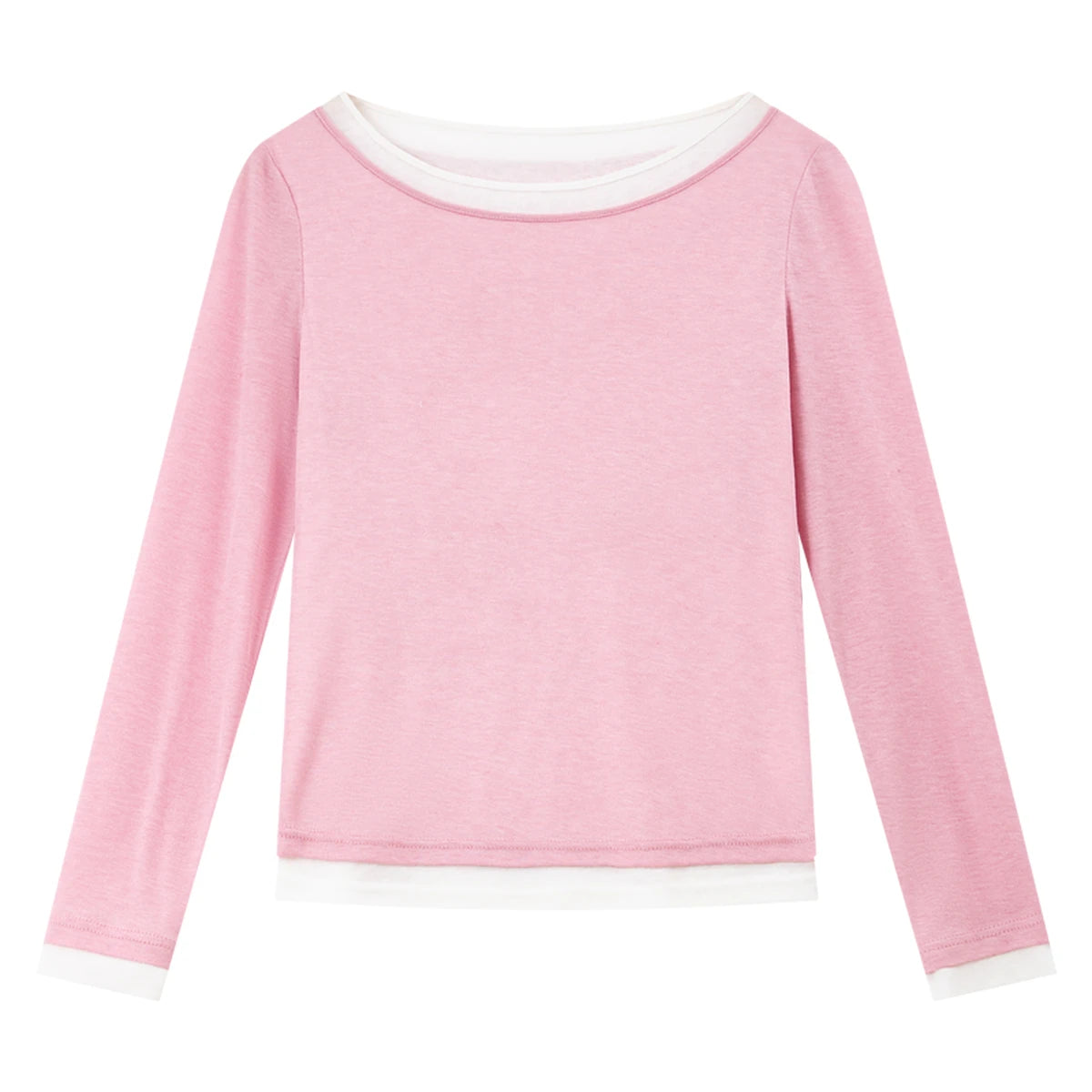 Layered Contrast-Neck Long-Sleeve Tee