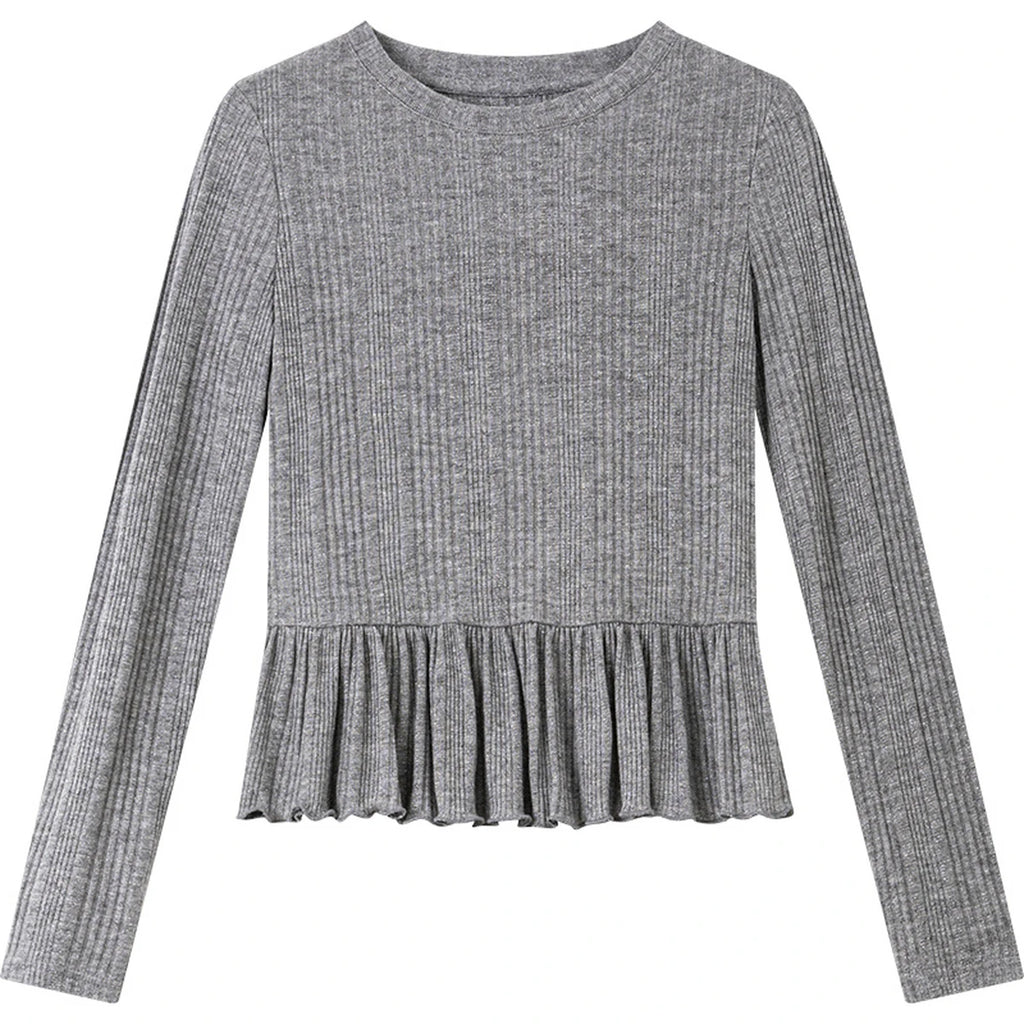 Ruffle-Hem Long-Sleeve Knit Top
