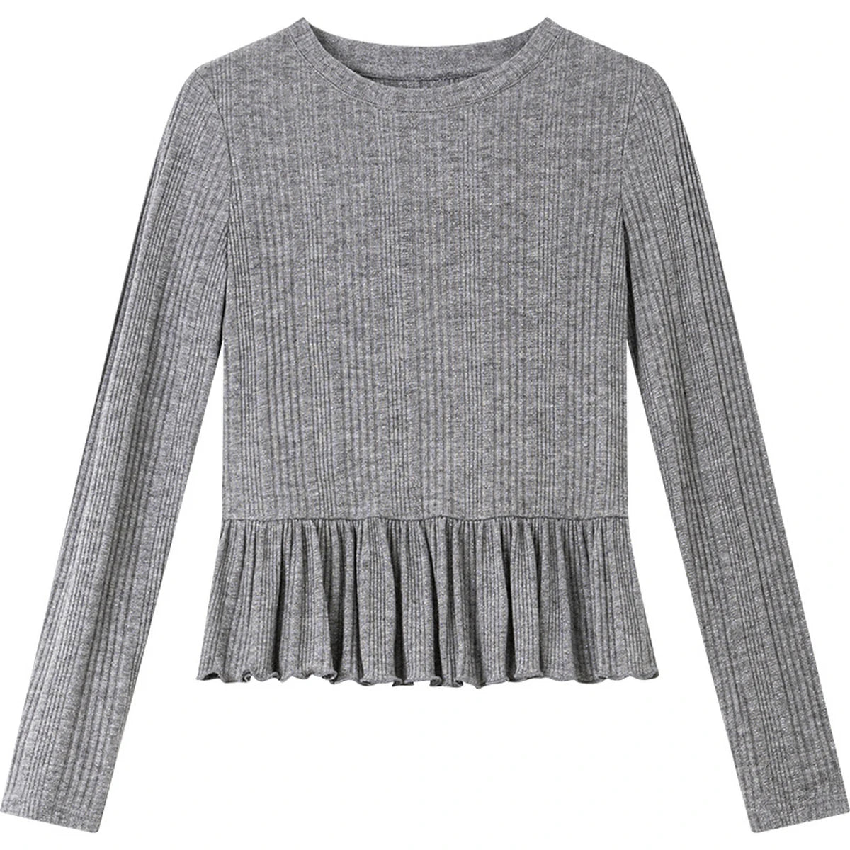 Ruffle-Hem Long-Sleeve Knit Top