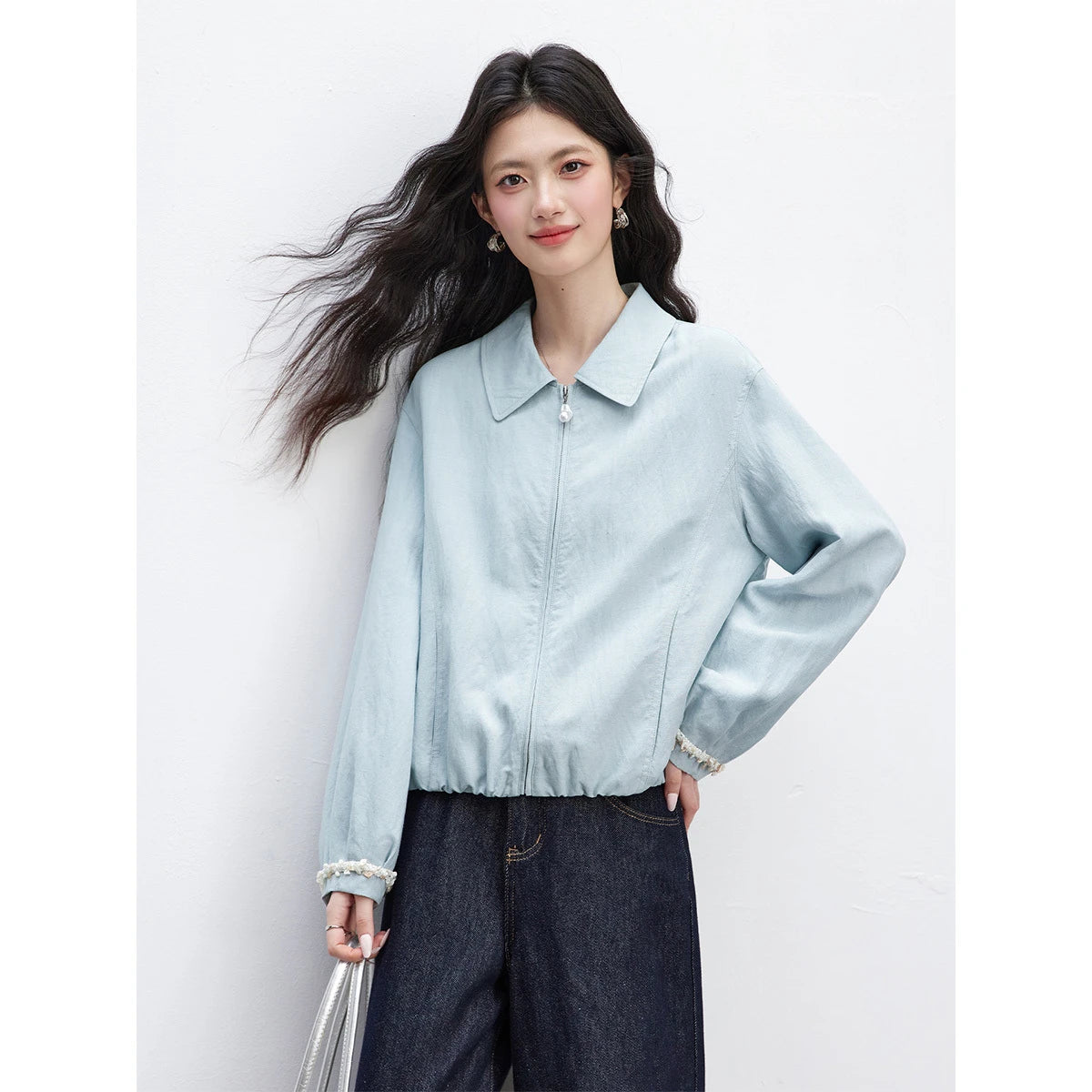 Zip-Front Cropped Shirt Jacket