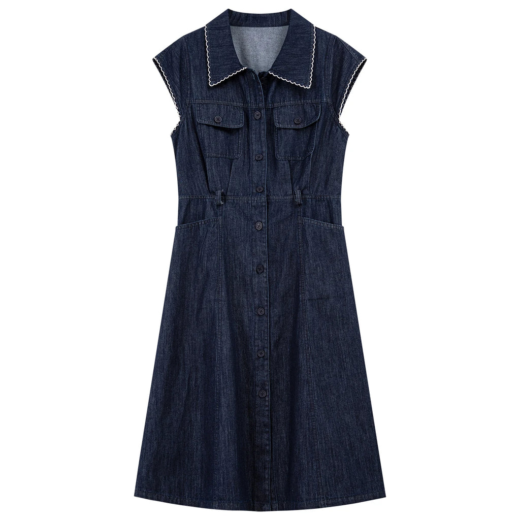 Sleeveless Belted Denim Shirt Dress