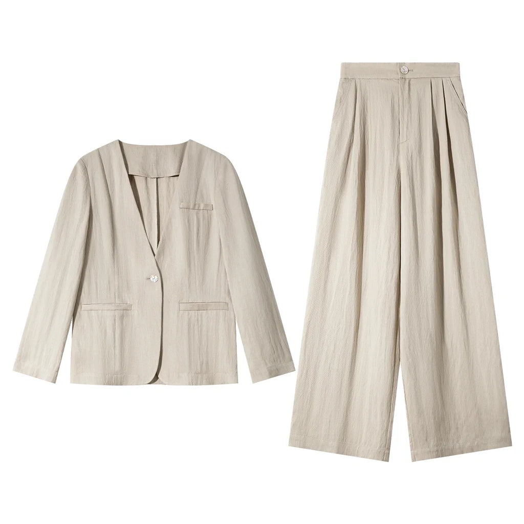 Deep-V Blazer Trouser Set