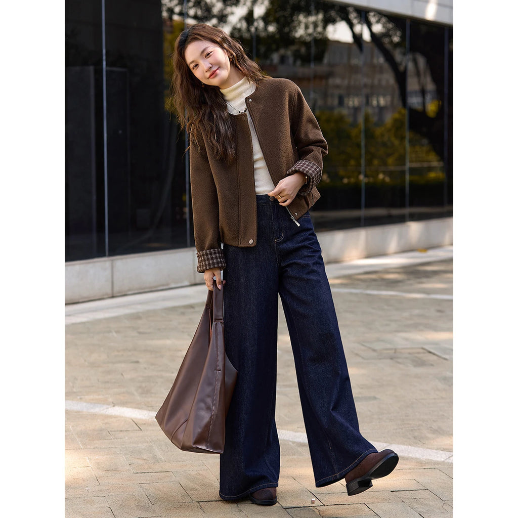 Contrast-Cuff Collarless Jacket