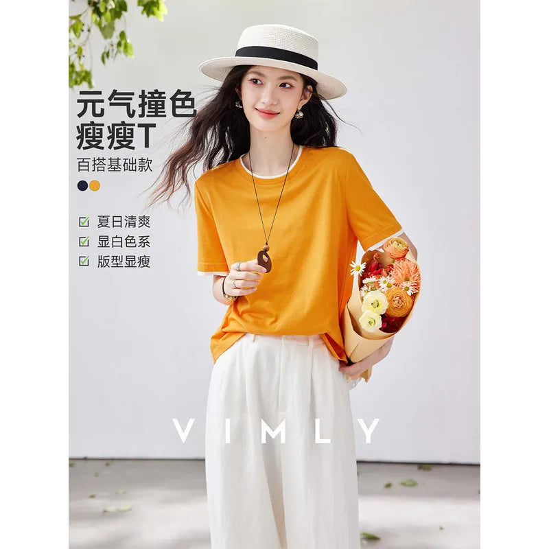 Contrast-Trim Crew-Neck Tee
