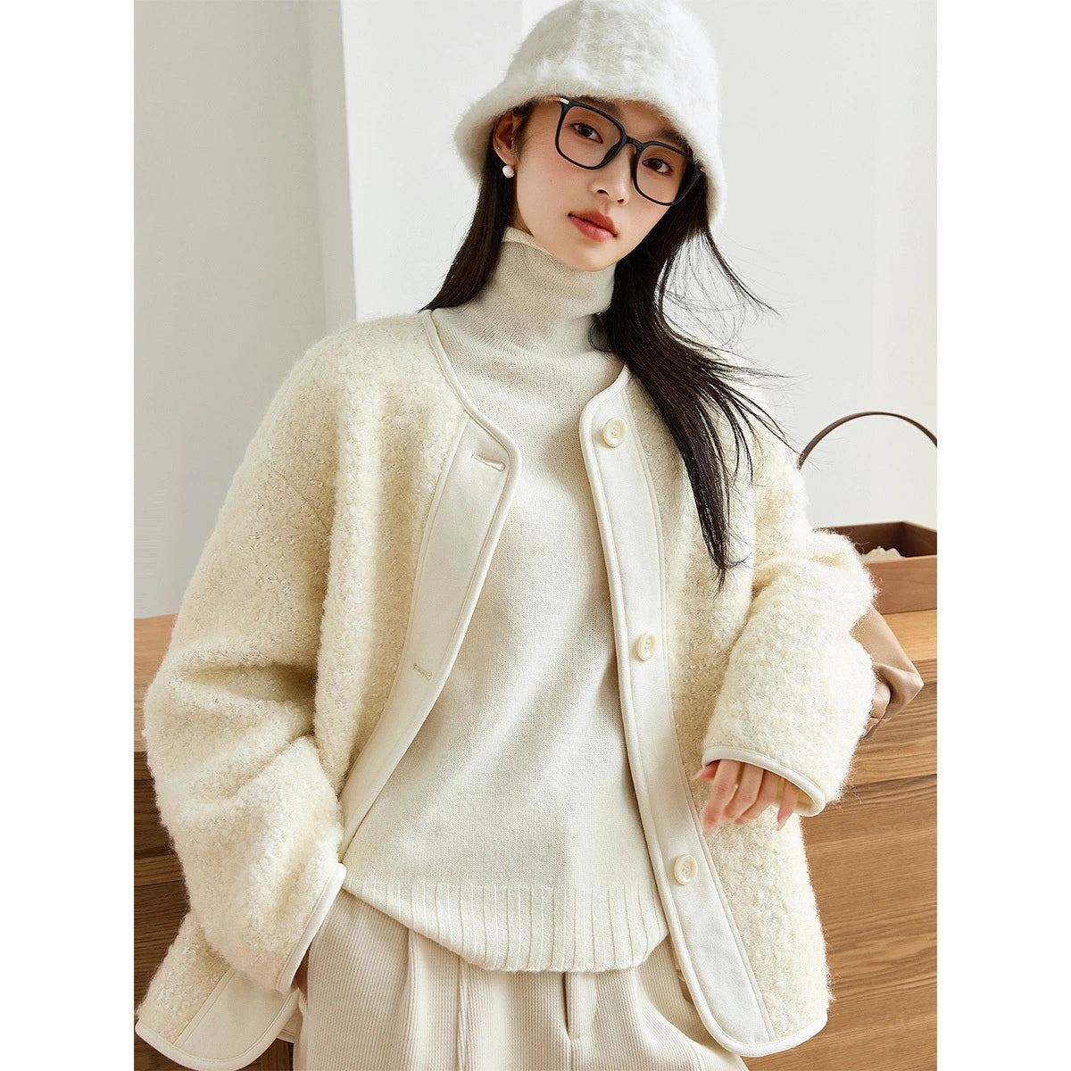 Textured Collarless Padded Jacket