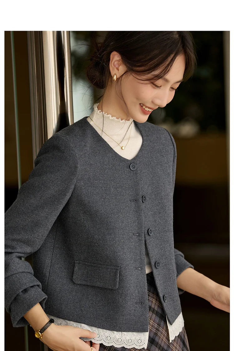Lace-Hem Collarless Cropped Jacket