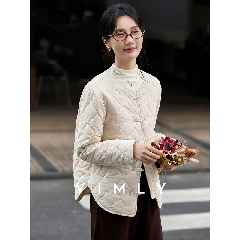Frog-Button Quilted Curved-Hem Jacket
