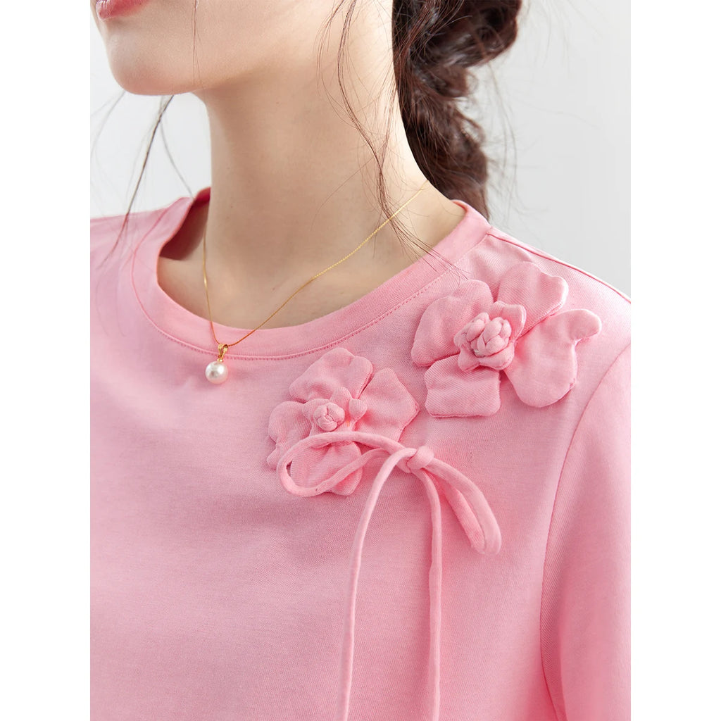 Floral Applique Tie-Detail Tee
