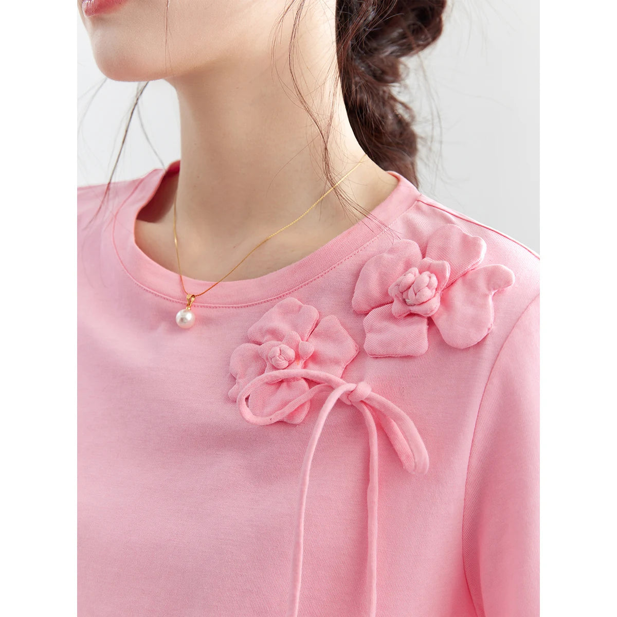 Floral Applique Tie-Detail Tee