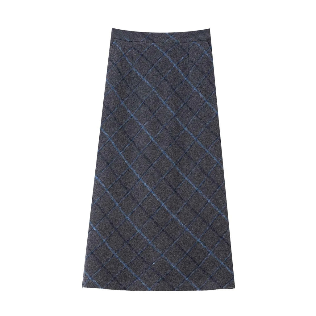 Windowpane Plaid Midi Skirt