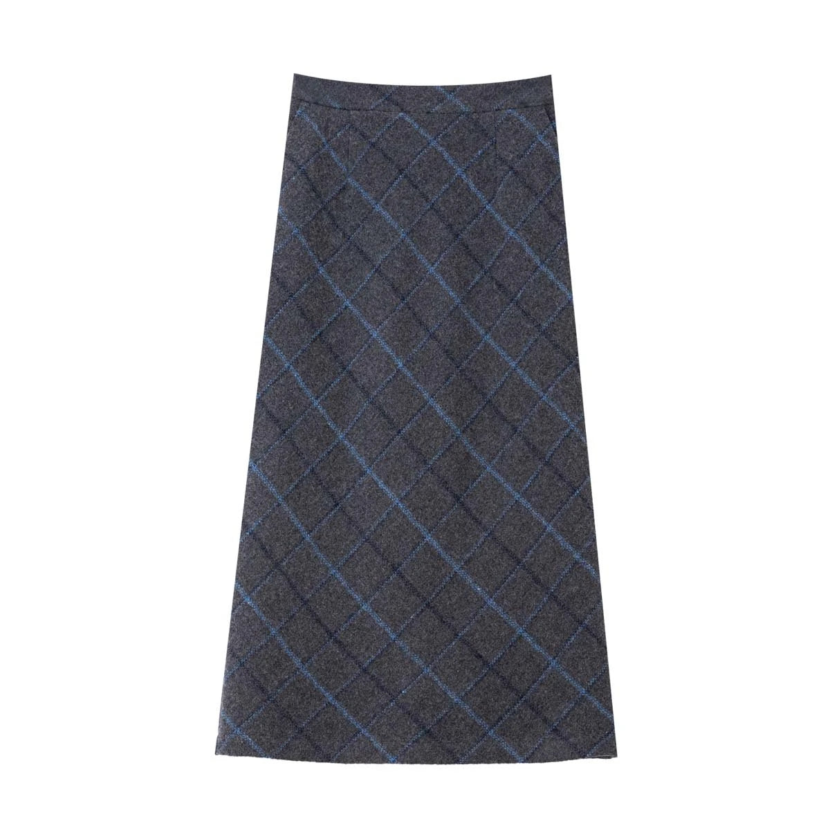 Windowpane Plaid Midi Skirt