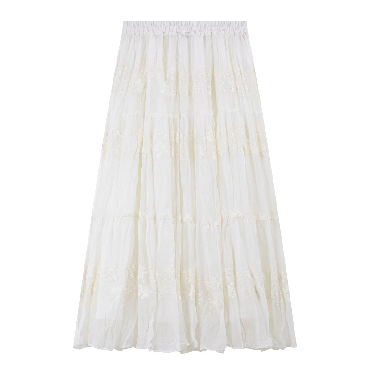 Embroidered Tiered Midi Skirt