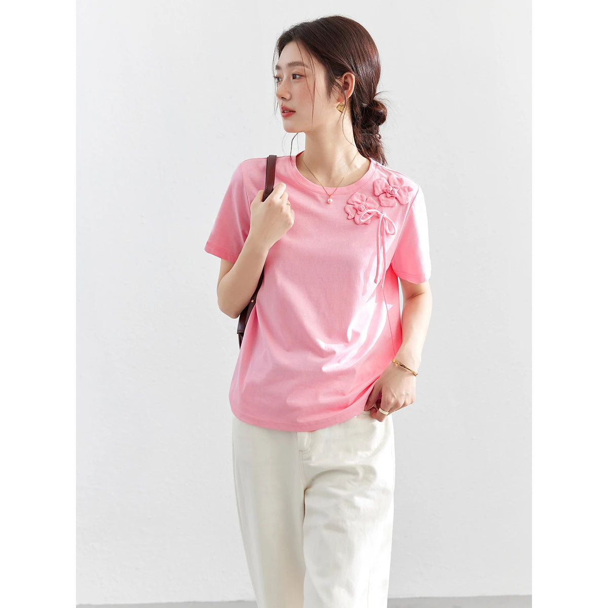Floral Applique Tie-Detail Tee