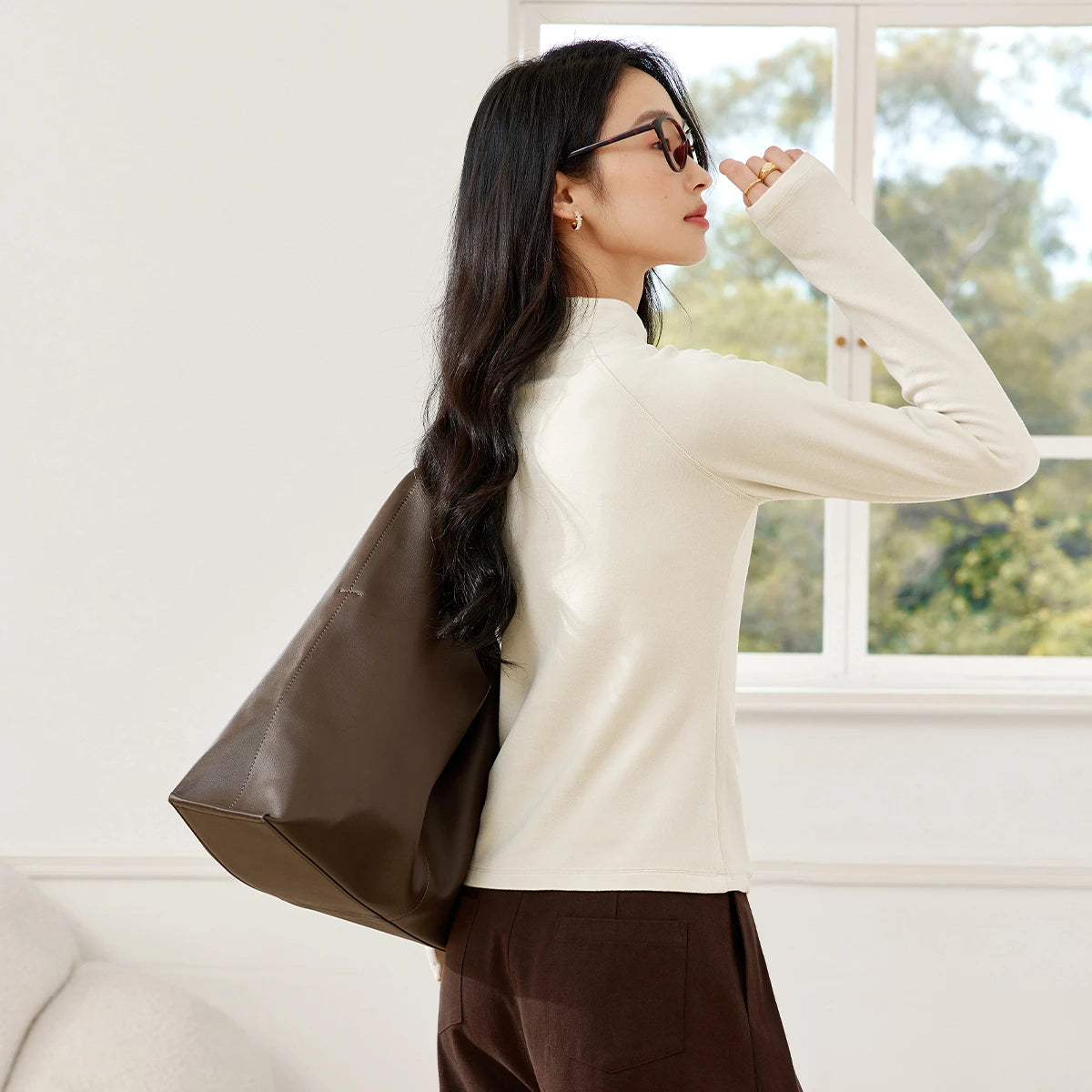 Mock-Neck Raglan-Sleeve Top