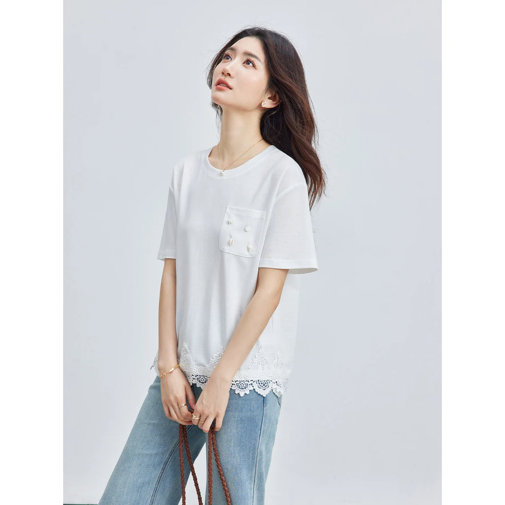 Lace-Hem Pocket Tee