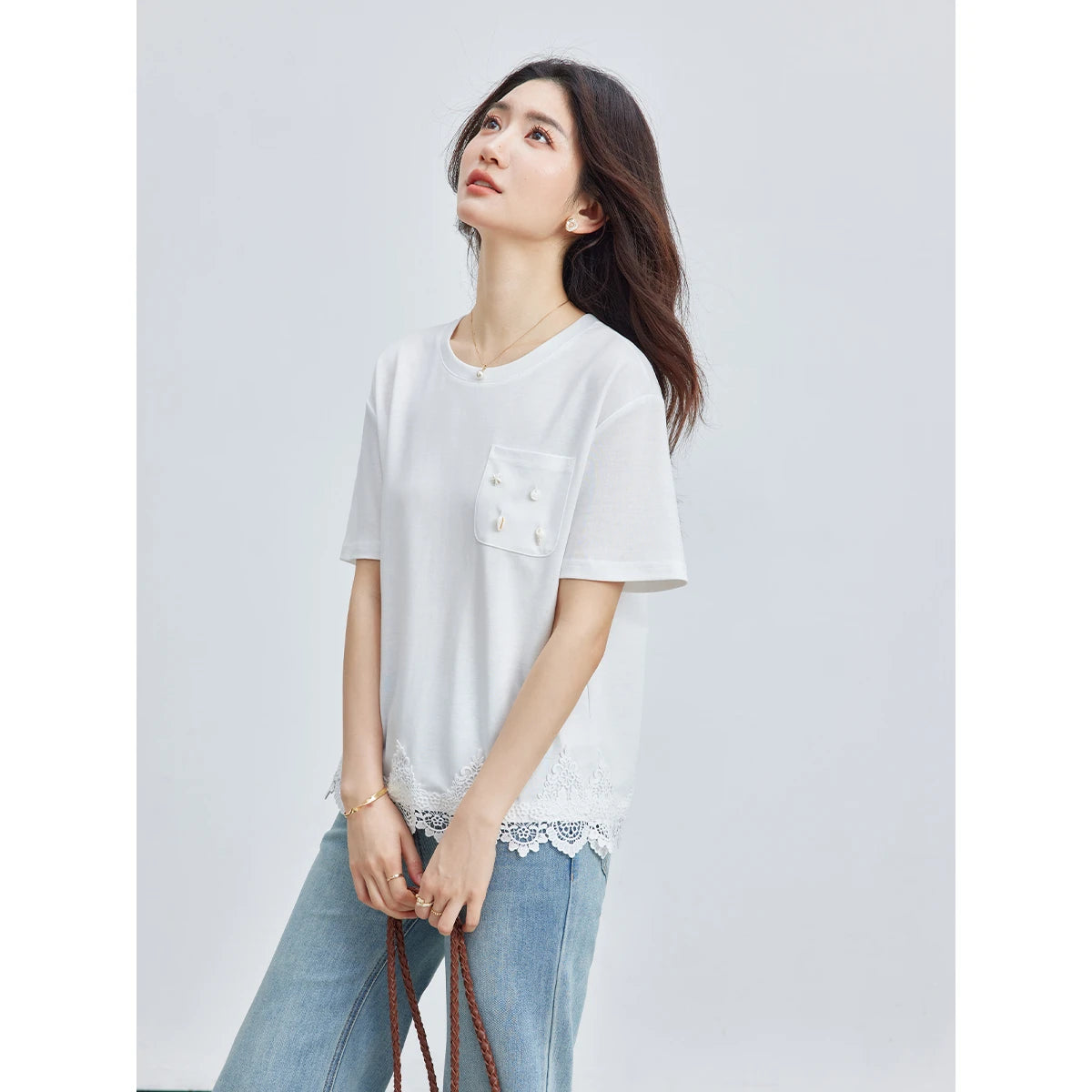 Lace-Hem Pocket Tee