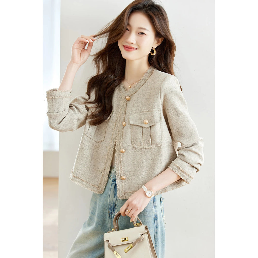 Frayed-Trim Cropped Jacket