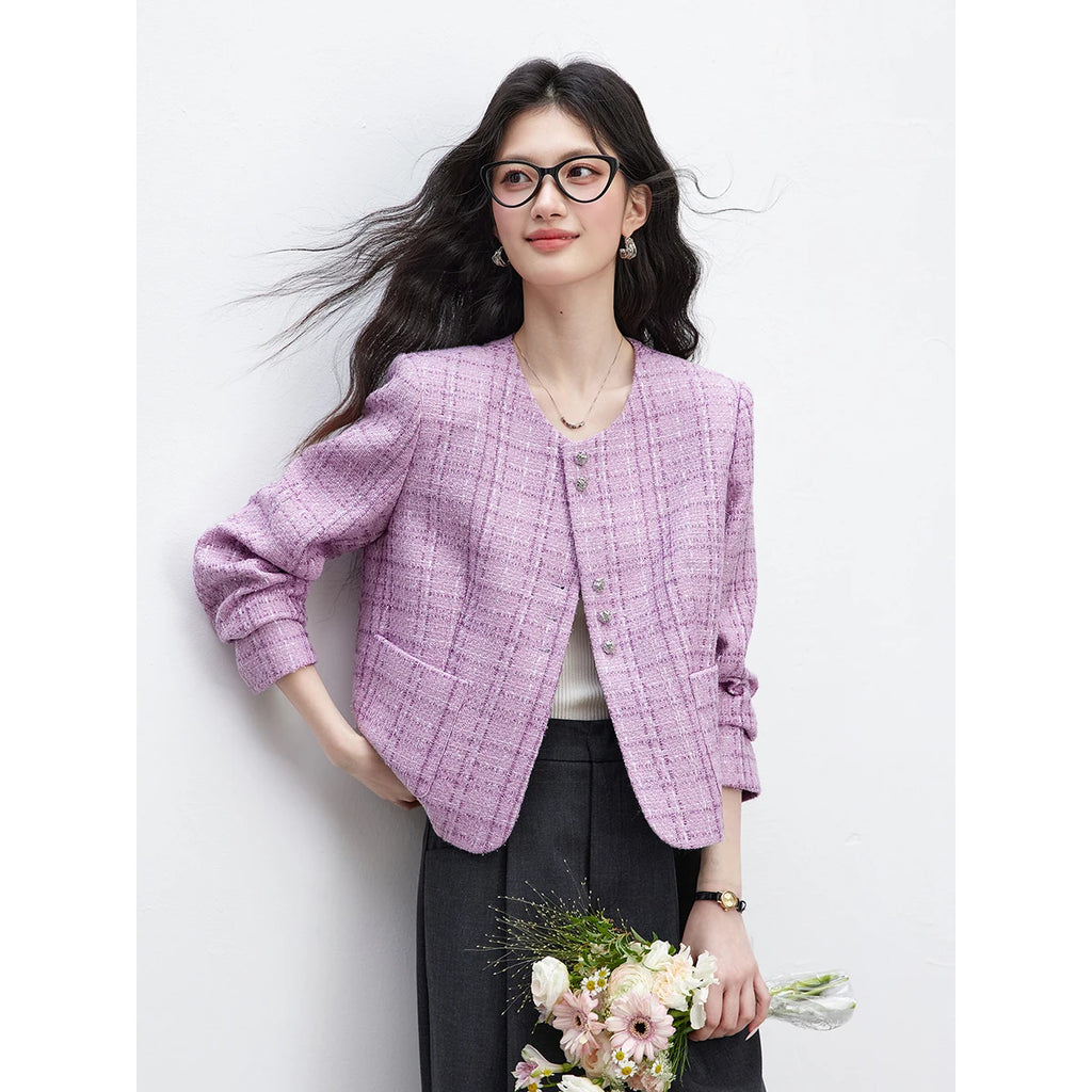 Textured Cropped Collarless Jacket