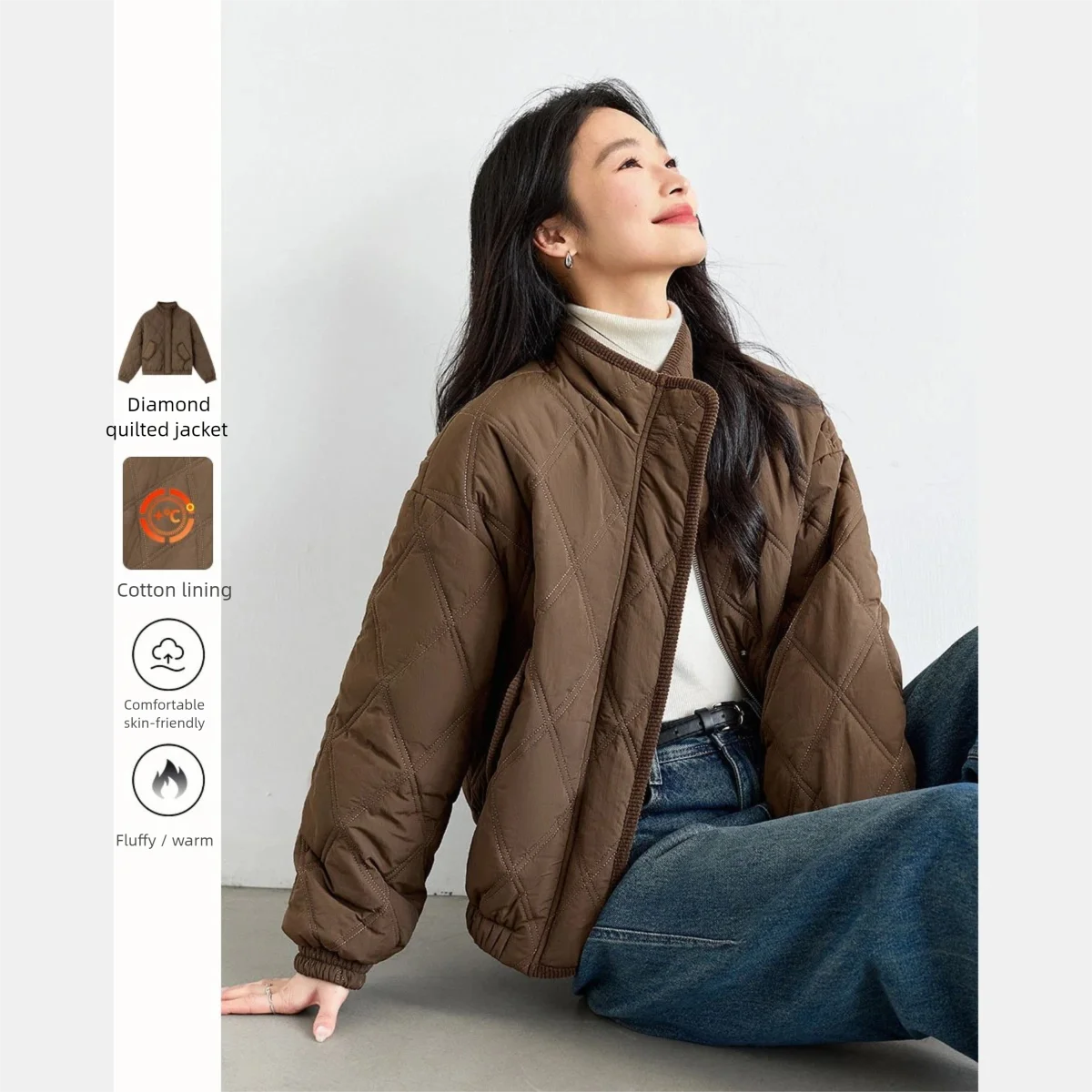 Stand-Collar Quilted Bomber Jacket