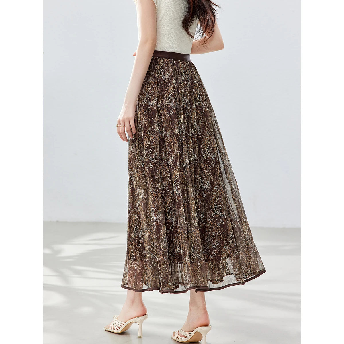 Floral Print Flared Midi Skirt