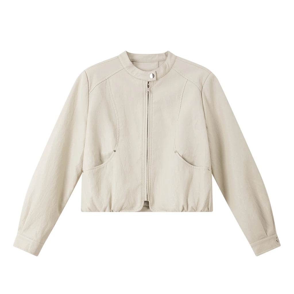 Zip-Front Cropped Collarless Jacket