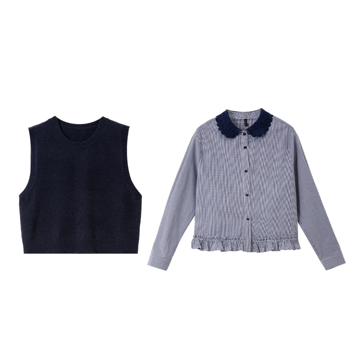 Layered Vest and Ruffle-Shirt Set