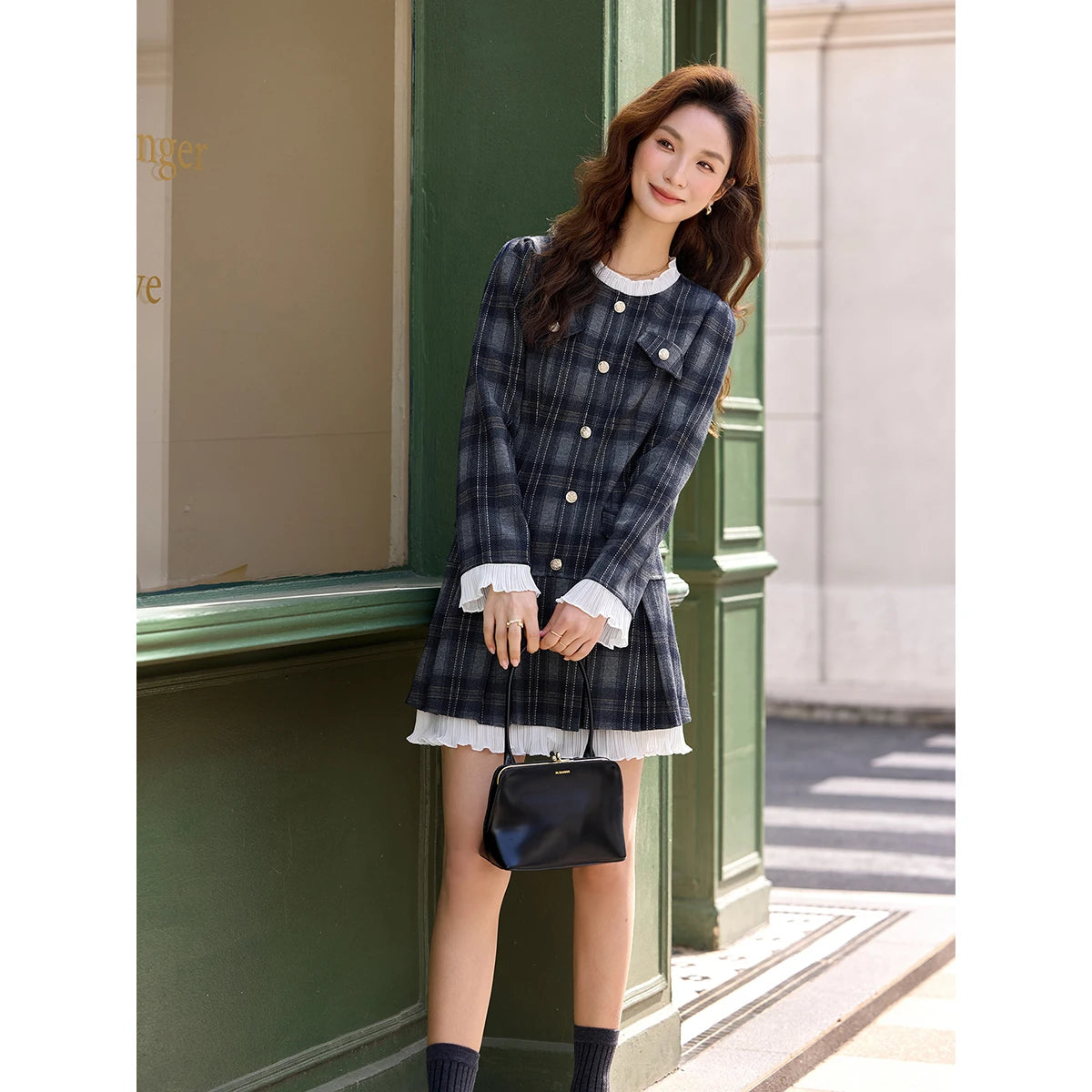Plaid Ruffle-Hem Mini Dress