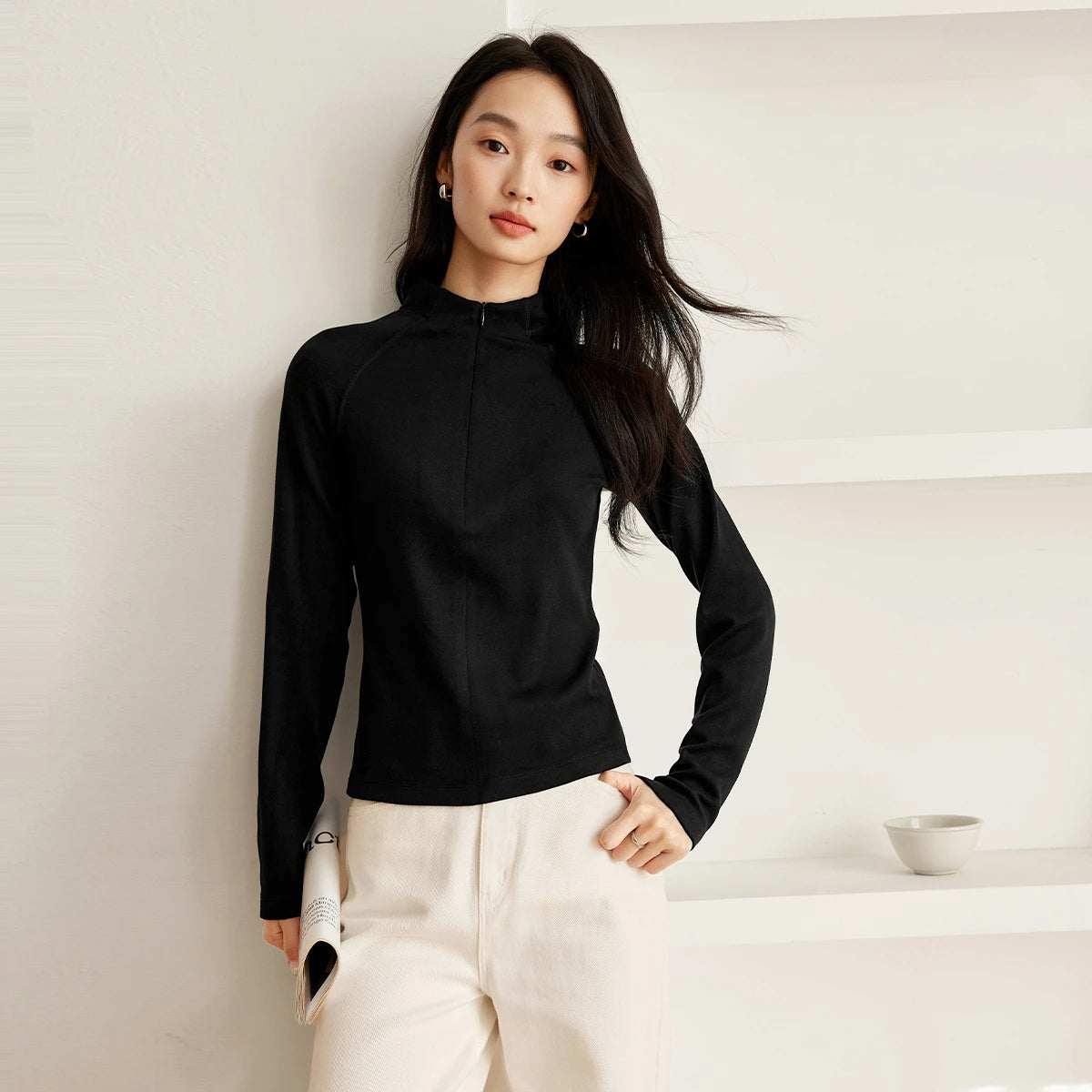 Mock-Neck Raglan-Sleeve Top