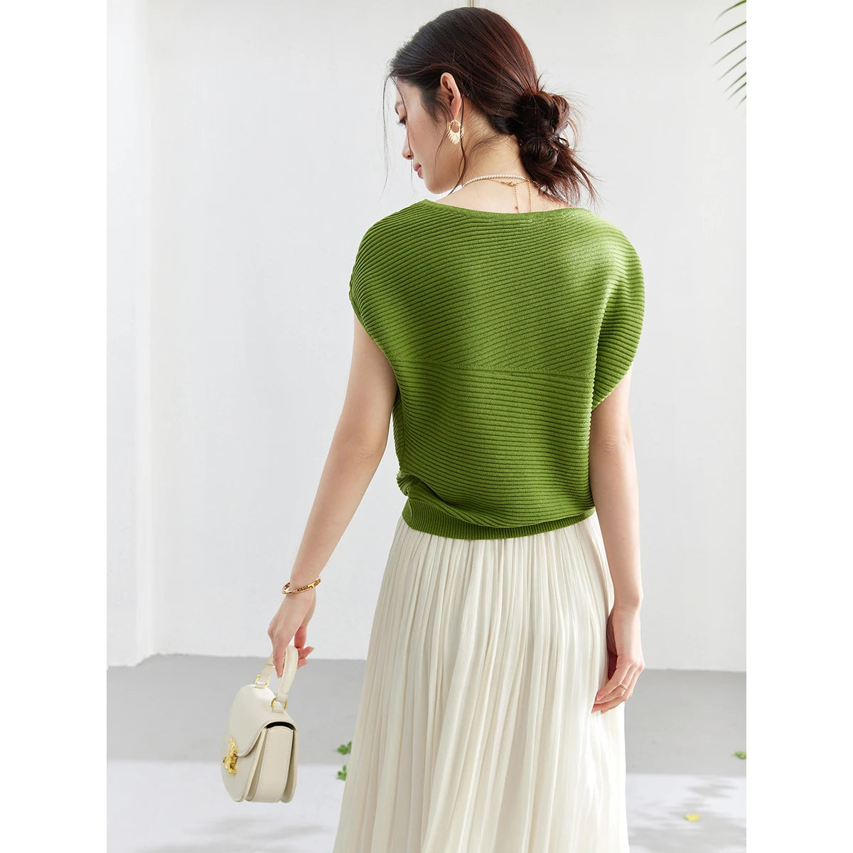 Textured Dolman-Sleeve Knit Top