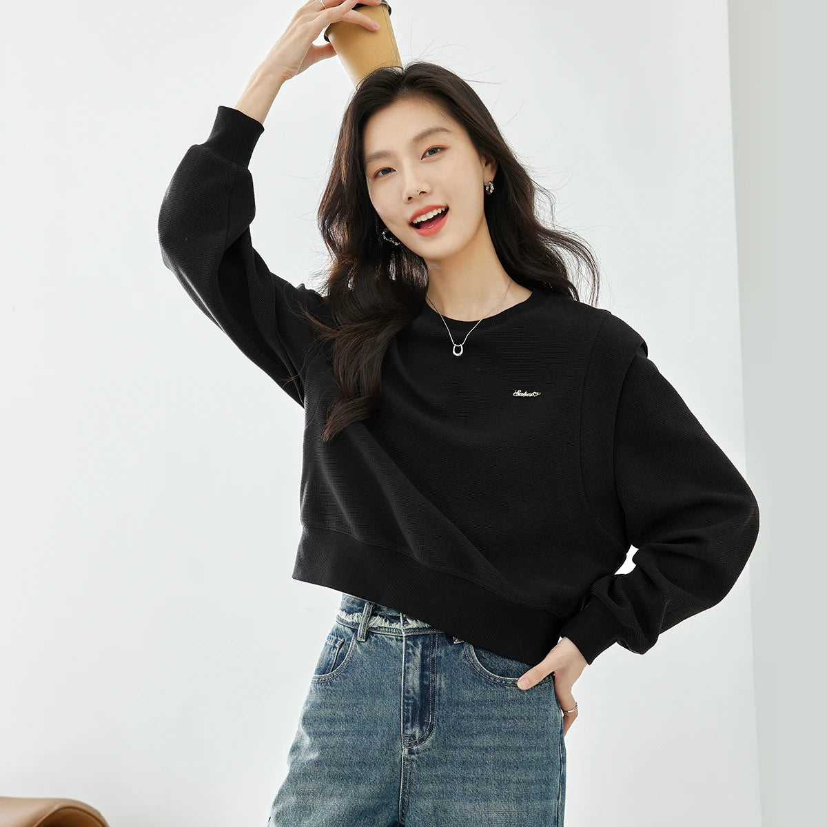 Cropped Drop-Shoulder Sweatshirt