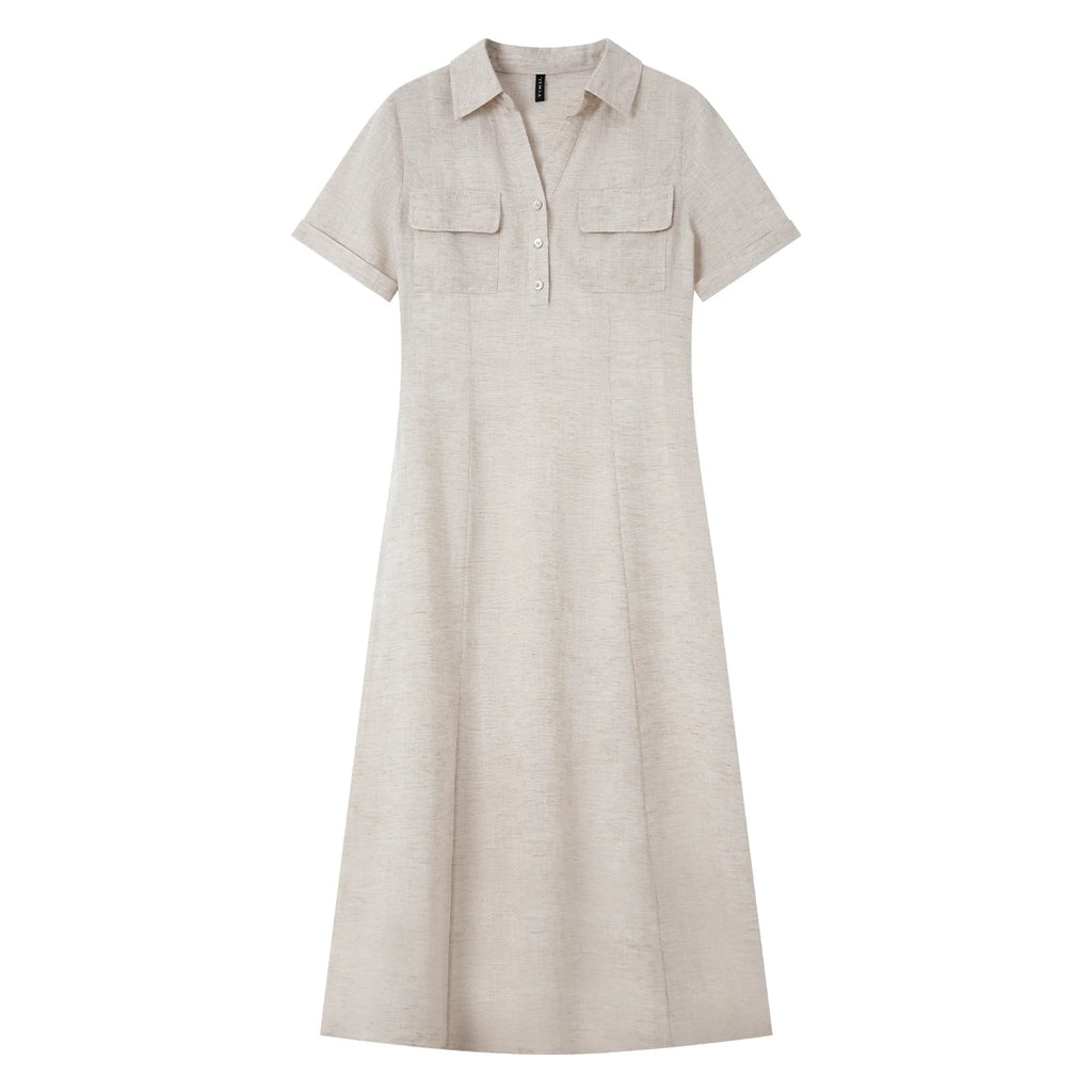 Belted Short-Sleeve Shirt Midi Dress