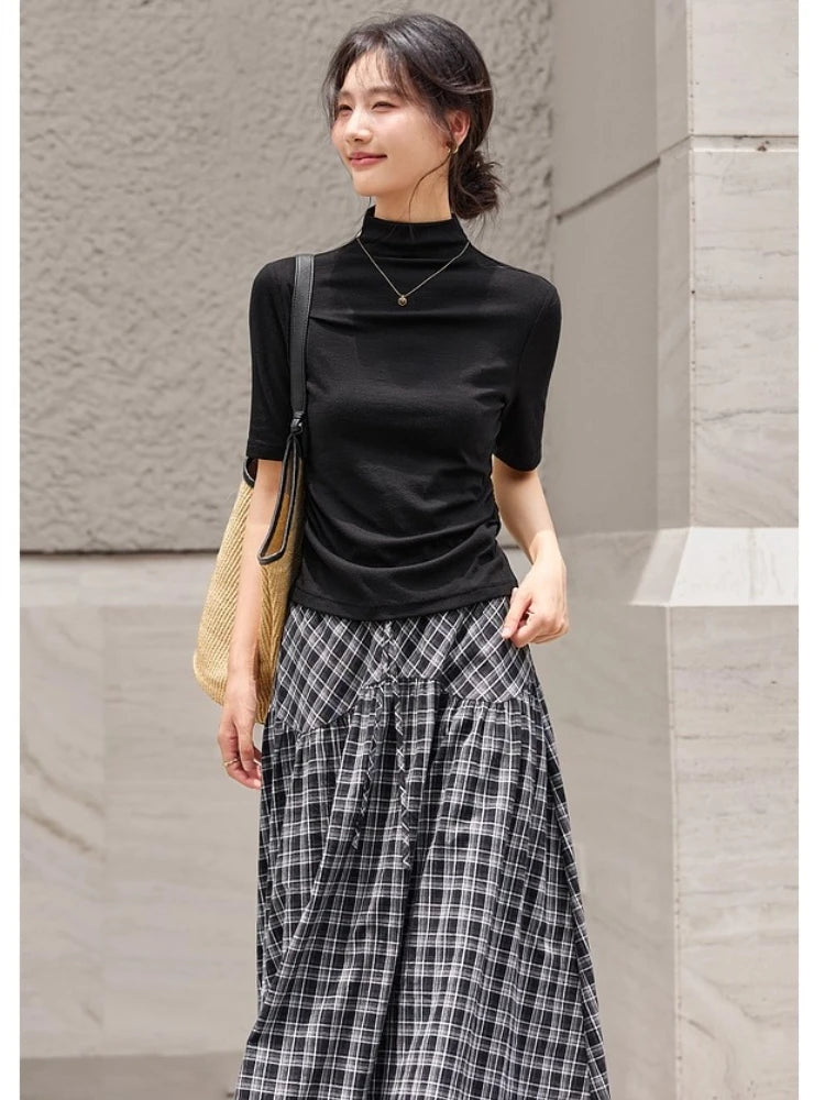Ruched Mock-Neck Short-Sleeve Top