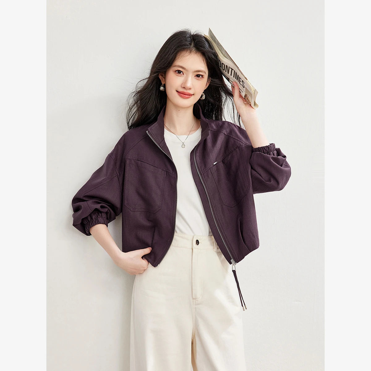 Cropped Zip-Front Cargo Jacket