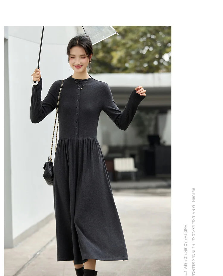 Button-Front Drop-Waist Midi Dress