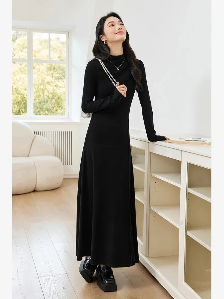High-Neck Fit-and-Flare Midi Dress
