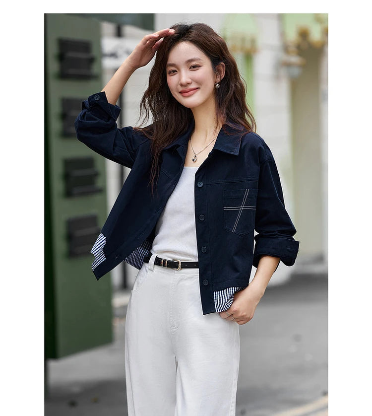 Contrast-Hem Cropped Shirt Jacket
