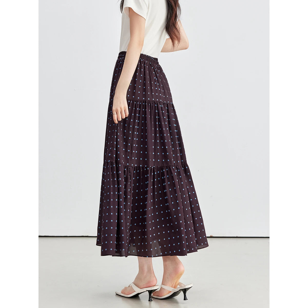 Polka-Dot Tiered Midi Skirt