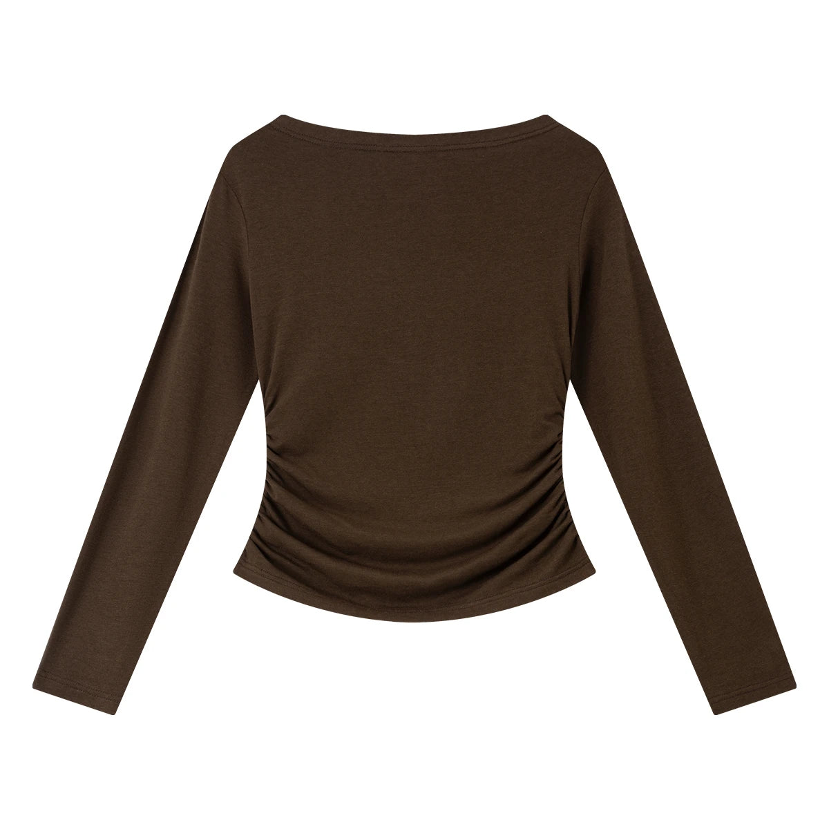 Ruched-Side Boat-Neck Long-Sleeve Top