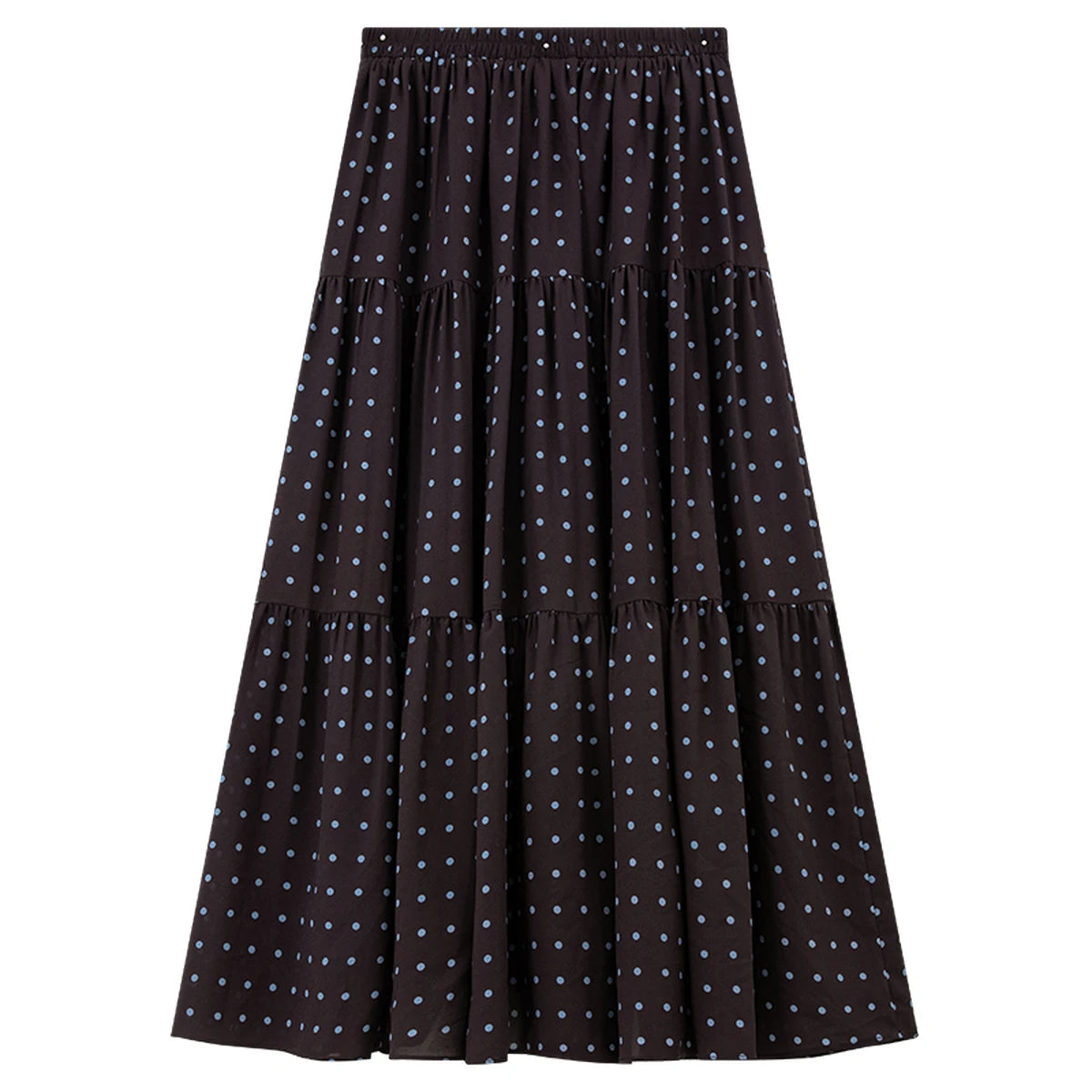 Polka-Dot Tiered Midi Skirt