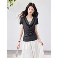 Layered Cowl-Neck Short-Sleeve Tee